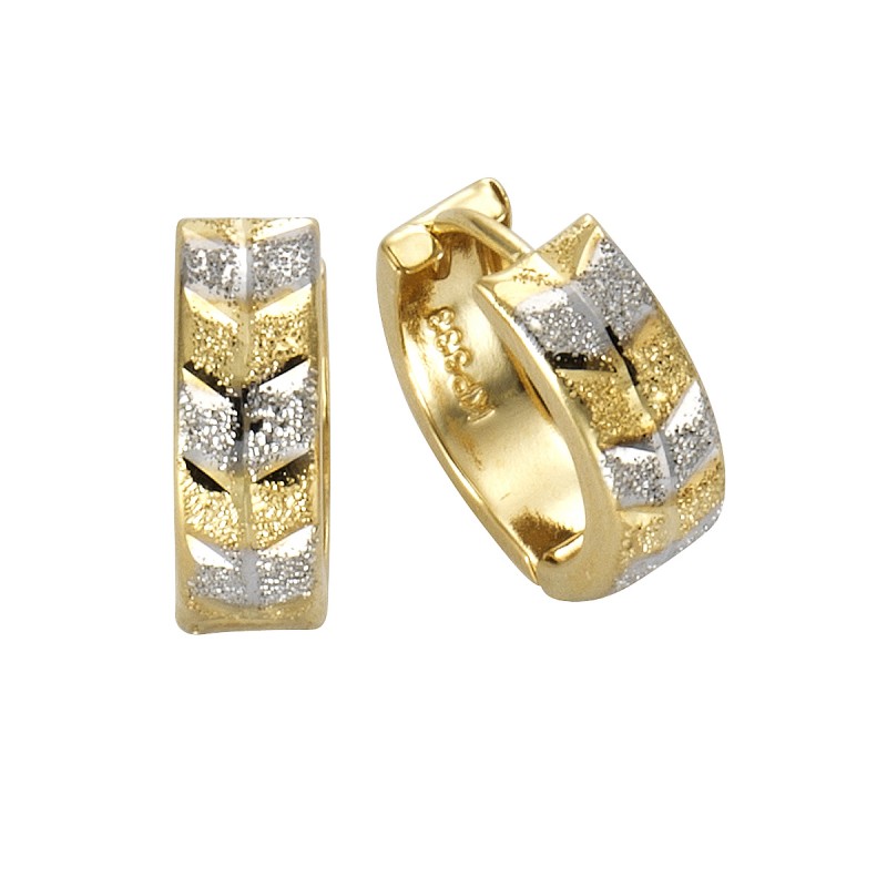 Edle 333 Gelbgold Creolen im modernen bicolor Design diamantiert