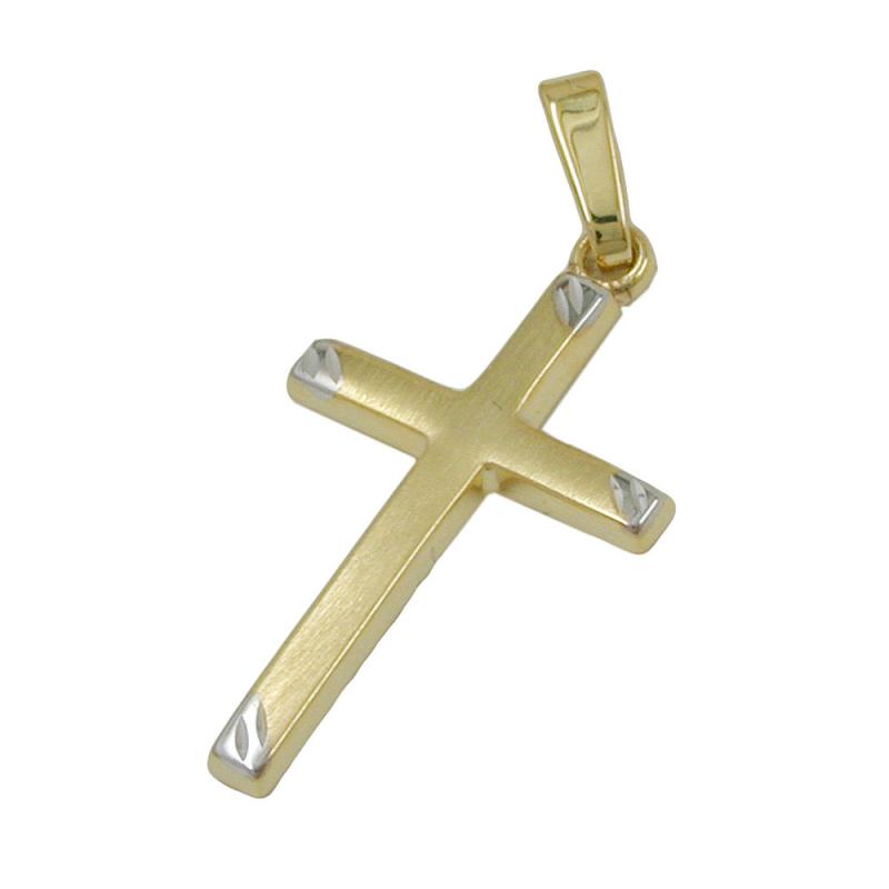 Kreuz Anhänger aus 375 Gold bicolor matt 22 x 13 mm