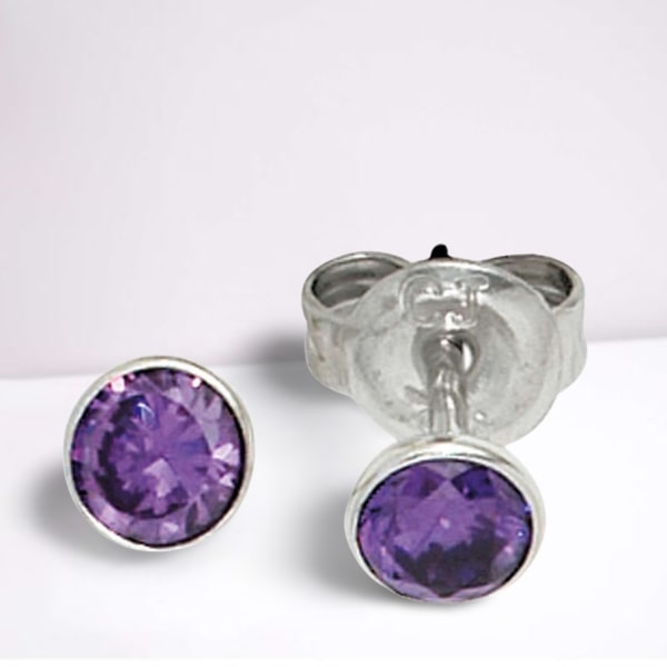 925 Sterling Silber Ohrringe mit 2 Zirkonia Steinen violett