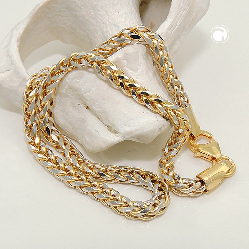 585 Gold Armband 19 cm mit Zopfketten-Muster im edlen Bicolor Effekt