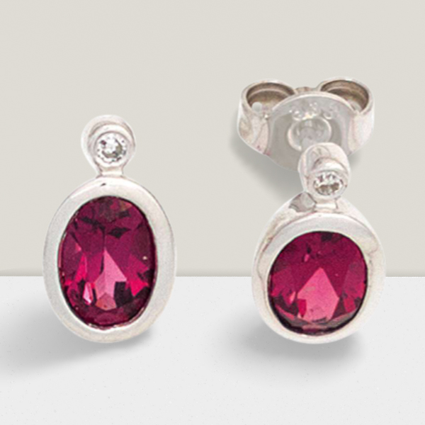 585 Weissgold Ohrringe mit 2 Turmaline in pink und 2 Diamanten 0,02ct