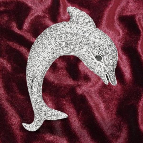 585 Weißgold Anhänger springender Delfin mit 204 Diamant-Brillanten