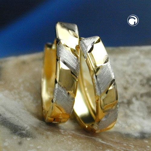 Gold Creolen 375 Gelbgold 9 Karat bicolor diamantiert