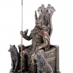 Figur aus Polyresin Odin/Wotan auf seinem Thron mit zwei Wölfen