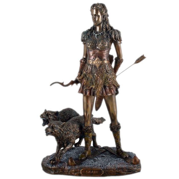 Figur der Nordischen Jagdgöttin Skadi aus Polyresin bronziert