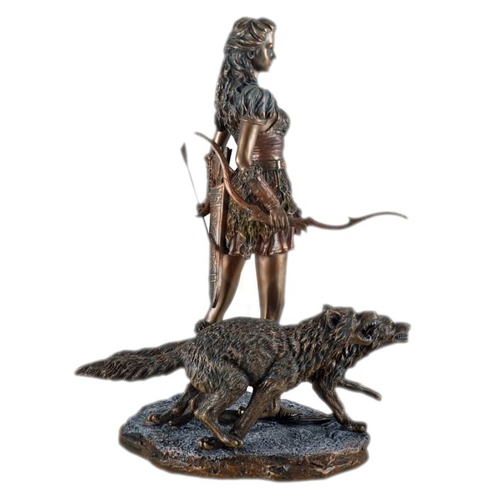 Figur der Nordischen Jagdgöttin Skadi aus Polyresin bronziert
