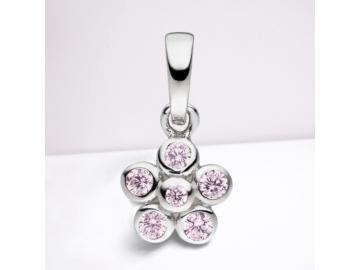 Anhänger Kinderschmuck rosa Blume 925 Silber mit 6 Zirkon Steinen