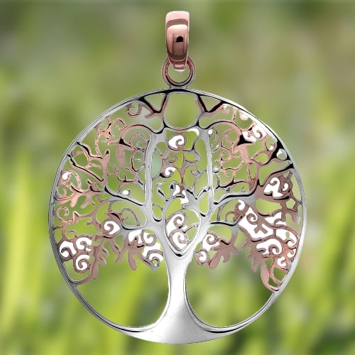 Lebens Baum Anhänger aus 925 Silber mehrfarbig glänzend 4,2 cm