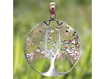 Lebens Baum Anhänger aus 925 Silber mehrfarbig glänzend 4,2 cm