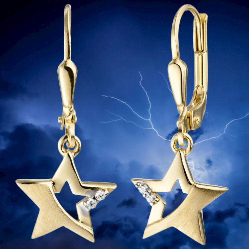 Ohrhänger aus 333 Gold Sterne mit je 2 Zirkon Steinen 24,5 mm