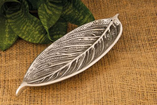 Räucherstäbchenhalter Blatt aus Weißmetall ca. 25 cm