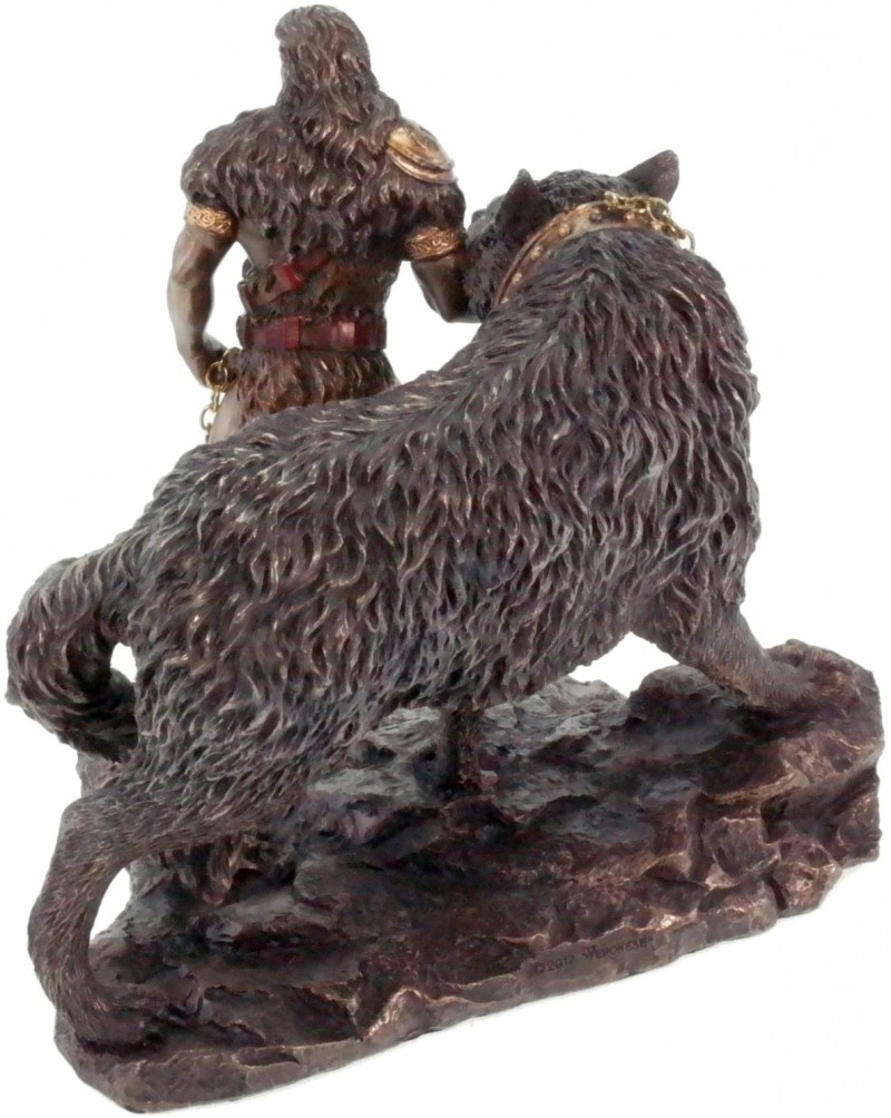 Tyr - der nordische Kriegsgott mit Fenryswolf - polyresin bronziert